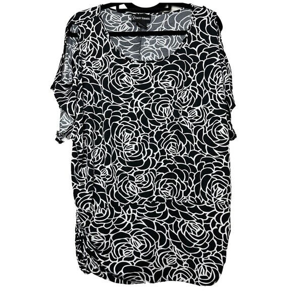 2/$30 Stacey Summers Vintage Blouson Top 2X Cold Shoulder Floral Stretch Y2K - Picture 1 of 9